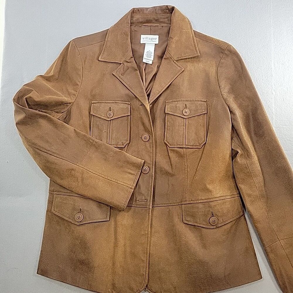 VILLAGER by LIZ CLAIBORNE Suede Leather Jacket Brown Size 14